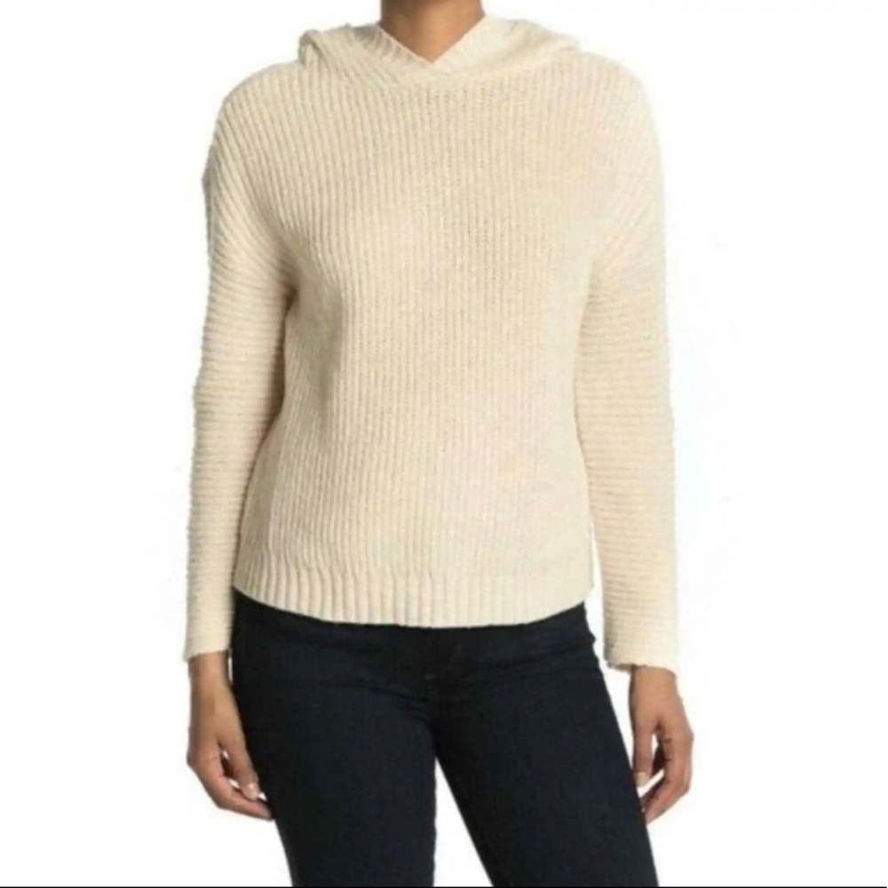 Abound Hooded Back Slit Cotton Blend Cozy Hooded Knit Sweater Cream Size S NWT.